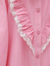 Boydan Düğmeli Önü Dantelli Fırfırlı Çizgili Gömlek -Pembe-Gömlek-102-2102-R20