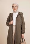 Boydan Fermuarlı Kapşonlu Uzun Yağmurluk  -Kahve-Trençkot-346-3041-R15