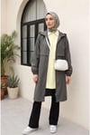 Boydan Fermuarlı Kapşonlu Uzun Yağmurluk   -Füme-Trençkot-346-3041-R18