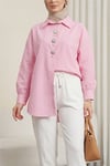Broş Detaylı Gizli Düğmeli Poplin Gömlek -Pembe-Gömlek-398-11001-R20