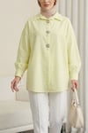 Broş Detaylı Gizli Düğmeli Poplin Gömlek -Açık Sarı-Gömlek-398-11001-R75