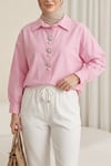 Broş Detaylı Gizli Düğmeli Poplin Gömlek -Pembe-Gömlek-398-11001-R20