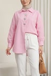 Broş Detaylı Gizli Düğmeli Poplin Gömlek -Pembe-Gömlek-398-11001-R20