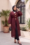 Broş Detaylı Yanları Yırtmaçlı Kabartma Puantiye Desenli Jakarlı Kimono -Bordo