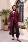Broş Detaylı Yanları Yırtmaçlı Kabartma Puantiye Desenli Jakarlı Kimono -Bordo