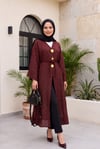 Broş Detaylı Yanları Yırtmaçlı Kabartma Puantiye Desenli Jakarlı Kimono -Bordo