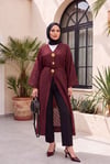 Broş Detaylı Yanları Yırtmaçlı Kabartma Puantiye Desenli Jakarlı Kimono -Bordo