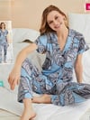 Büyük Yaprak Desenli Düğmeli Viskon Pijama Takımı -Bebe Mavi-Pijama-416-55046-R32