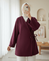 Çapraz Bağlamalı Kaşe Kimono -Bordo-Kimono & Kaftan-346-3081-R04