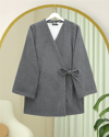 Çapraz Bağlamalı Kaşe Kimono -Füme-Kimono & Kaftan-346-3081-R18