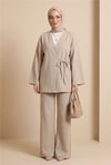 Çapraz Bağlamalı Selanik Kimono Takım -Bej-Takım-253-13107-R56