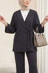 Çapraz Bağlamalı Selanik Kimono Takım -Antrasit-Takım-253-13107-R64