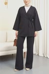 Çapraz Bağlamalı Selanik Kimono Takım -Siyah-Takım-253-13107-R01