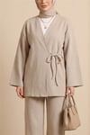 Çapraz Bağlamalı Selanik Kimono Takım -Bej-Takım-253-13107-R56