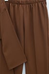 Çapraz Bağlamalı Tokalı  Yırtmaçlı Pantolonlu İkili Dabıl Takım -Kahverengi-Takım-349-8085-R15