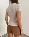 Çapraz Büzgülü Kısa Kol Sandy Bluz -Bej-Bluz-358-12244-R56