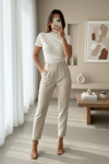 Çapraz Büzgülü Kısa Kol Sandy Bluz -Beyaz-Bluz-358-12244-R02