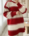 Çapraz Çizgi Desenli Triko Tunik -Kırmızı-Kazak-295-23-R33