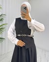 Çapraz Düğmeli Kemerli Yelek Etek Takım -Siyah-Takım-186-4471-R01