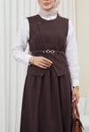 Çapraz Düğmeli Kemerli Yelek Etek Takım -Kahve-Takım-186-4471-R15