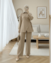 Çapraz Düğmeli Yandan Bağlamalı Yün Efekt Takım  -Vizon-Takım-346-3075-R23