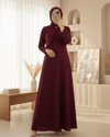 Ceket Detaylı Simli Broşlu Elbise  -Bordo-Elbise-386-6251-R04