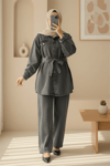 Cepli Beli Kemerli Düğmeli Kot Takım -Füme-Takım-197-4081-R18