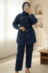 Cepli Beli Kemerli Düğmeli Kot Takım -Laci-Takım-197-4081-R03