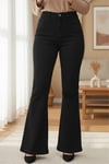 Cepli İspanyol Paça Fermuarlı Kot Pantolon  -Siyah-Pantolon-417-13852-R01