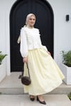 Cepli Kemerli Astarlı Pamuk Vual Etek  -Açık Sarı