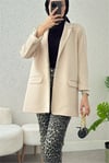 Cepli Tek Düğmeli Likralı Ceket  -Bej-Ceket-307-2210-R56