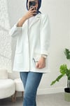 Cepli Tek Düğmeli Likralı Ceket  -Beyaz-Ceket-307-2210-R02
