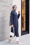 Cepli Yanları Yırtmaçlı Uzun Rayon Tunik  -Füme