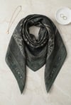 Çerçeveli Etnik Desen Coton Eşarp -Zümrüt yeşili