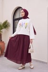 Çiçek Baskılı Bisiklet Yaka Oversize 2 İplik Penye Sweatshirt -Ekru