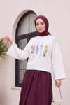 Çiçek Baskılı Bisiklet Yaka Oversize 2 İplik Penye Sweatshirt -Ekru