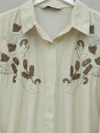 Tunik-Çiçek Boncuk Desenli Düğmeli Çilek Gömlek -Bej-199-259-R56