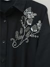 Çiçek Boncuk Desenli Düğmeli Çilek Gömlek -Siyah-Tunik-199-259-R01