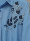 Çiçek Boncuk Desenli Düğmeli Çilek Gömlek -Açık Mavi-Tunik-199-259-R25