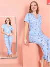 Çiçek Desenli Düğmeli Milan Pijama Takımı -Mavi-Pijama-416-58812-R31