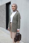 Çiçek Detaylı Ajurlu Örme Triko Hırka -Haki