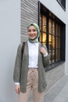 Çiçek Detaylı Ajurlu Örme Triko Hırka -Haki
