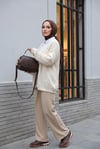 Çiçek Detaylı Ajurlu Örme Triko Hırka -Krem