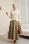 Çiçek Nakışlı Ajurlu Desenli Triko Kazak -Krem-Kazak-109-1229-R28