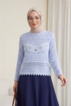 Çiçek Nakışlı Ajurlu Desenli Triko Kazak -Bebe Mavi-Kazak-109-1229-R32