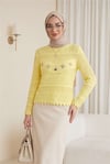 Çiçek Nakışlı Ajurlu Desenli Triko Kazak -Sarı-Kazak-109-1229-R22