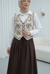 Çiçek Nakışlı Düğmeli Yelek -Taş-Yelek-364-6032-R43