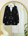 Çiçek Nakışlı Parlak Düğmeli Triko Hırka -Siyah-Hırka-357-6248-R01
