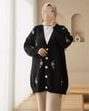 Çiçek Nakışlı Parlak Düğmeli Triko Hırka -Siyah-Hırka-357-6248-R01