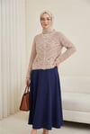 Çiçek Nakışlı Ponponlu Ajurlu Triko Hırka       -Pudra-Hırka-109-0642-R06